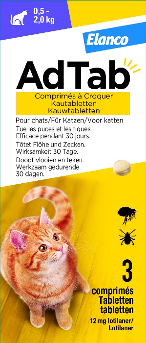 AdTab kauwtablet tegen vlooien en teken voor katten van 0