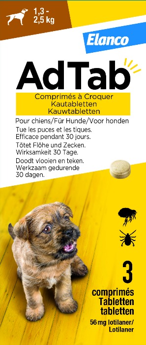 AdTab kauwtablet tegen vlooien en teken voor honden en pups van 1
