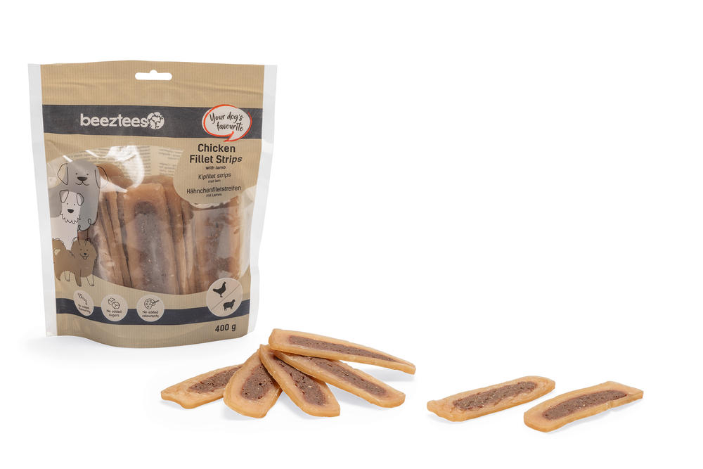 Beeztees Kipfilet Strips met lam hondensnacks 400 gram