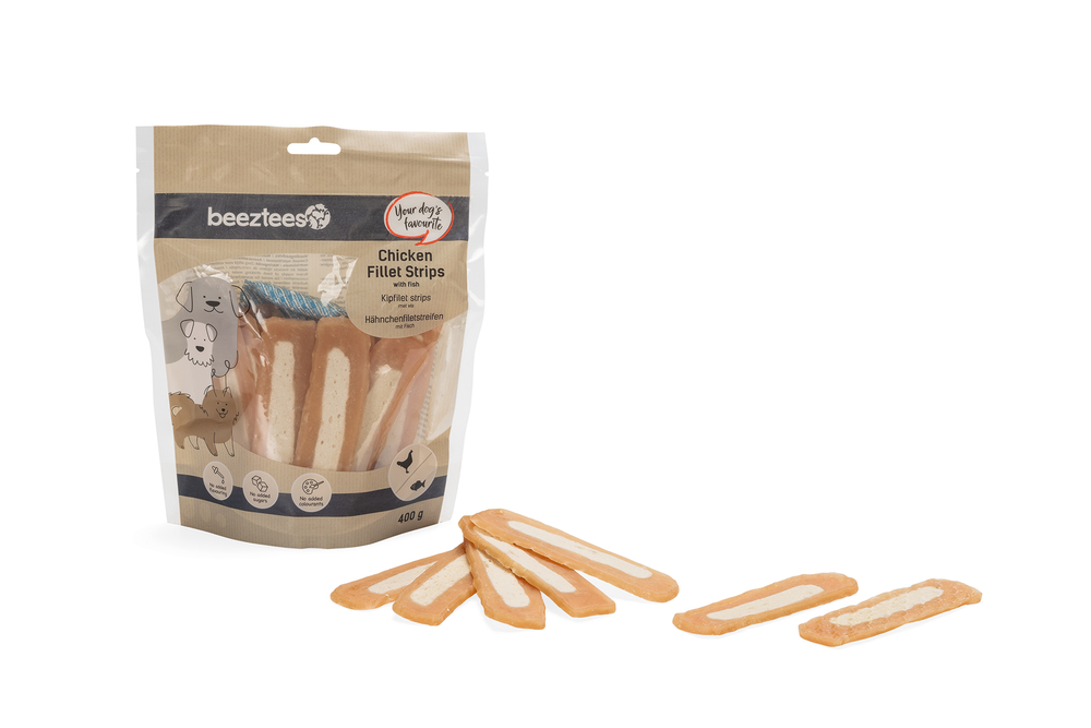 Beeztees Kipfilet Strips met vis hondensnacks 400 gram