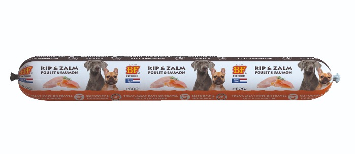 Biofood vleesvoeding worst Kip en Zalm hondenvoer 800gr