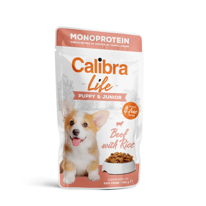 Calibra Life Dog Puppy&Junior Monoprotein Rund maaltijdzakjes hond 10 x 150 gram