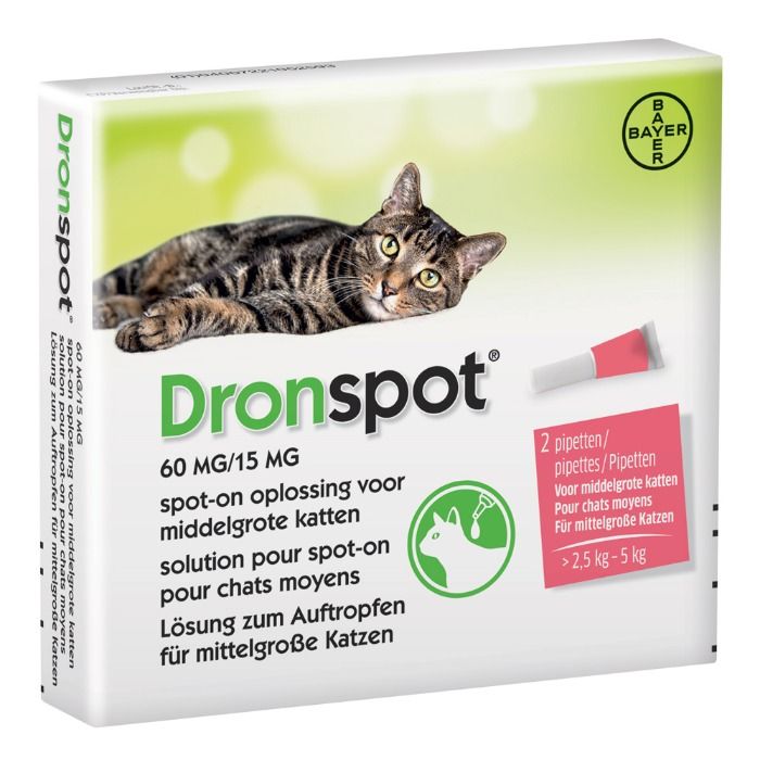 Dronspot 60 mg/15 mg Spot-on oplossing voor katten van 2