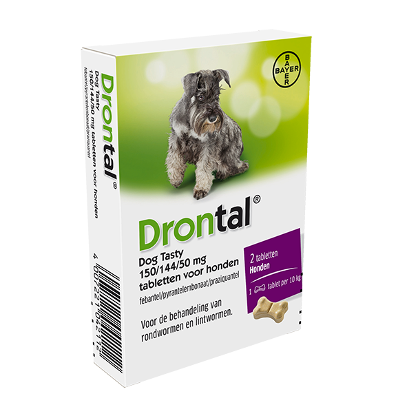 Drontal Dog Tasty 150/144/50 mg ontwormingsmiddel hond S/M 2 tbl