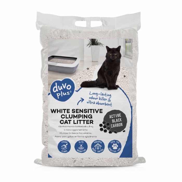 Duvo+ Premium White Sensitive black carbon kattenbakvulling 12 kilo