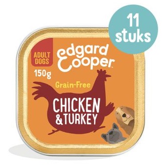 Edgard & Cooper Kip & Kalkoen hond natvoer kuipjes 11 x 150gr