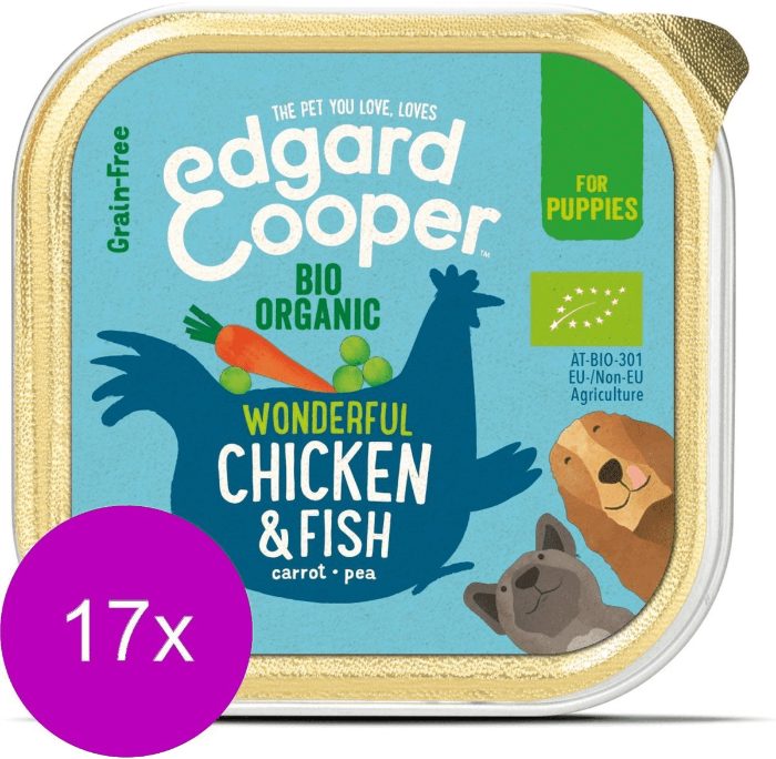 Edgard & Cooper Puppy Biologische Kip & Vis kuipje 17 x 100gr