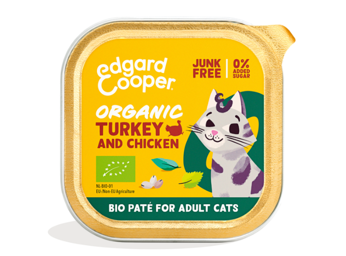 Edgard & Cooper biologisch kalkoen en kip paté nat kat kuipjes 16 x 85gr