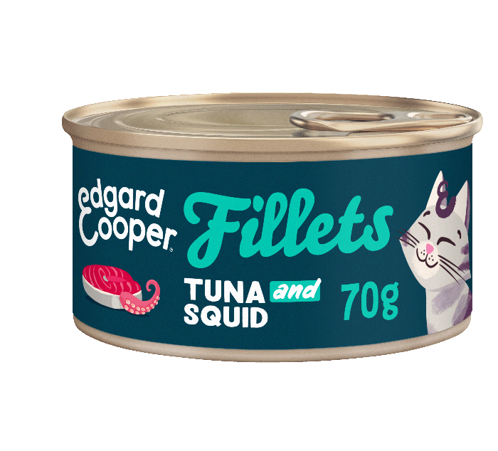 Edgard & Cooper graanvrij tonijn- en inktvisfilets kat natvoer blikje 70gr