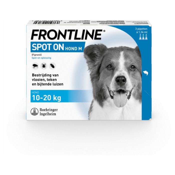 Frontline Spot On Hond Medium Anti vlooien en tekenmiddel - 10 - 20 kilo 3 pipetten