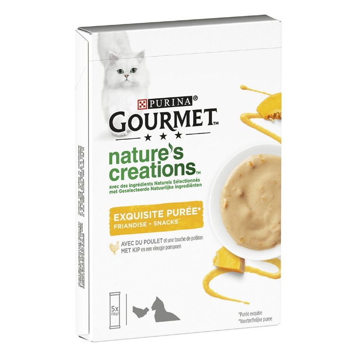GOURMET Nature&apos;s Creations Puree met Kip en een vleugje Pompoen kattensnacks 5x10gr