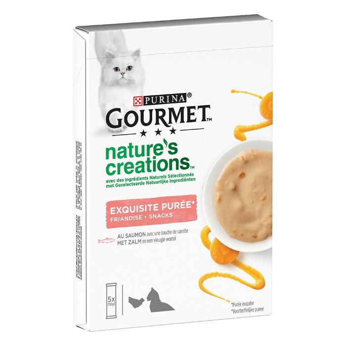 GOURMET Nature&apos;s Creations Puree met Zalm en vleugje Wortel kattensnacks 5x10gr