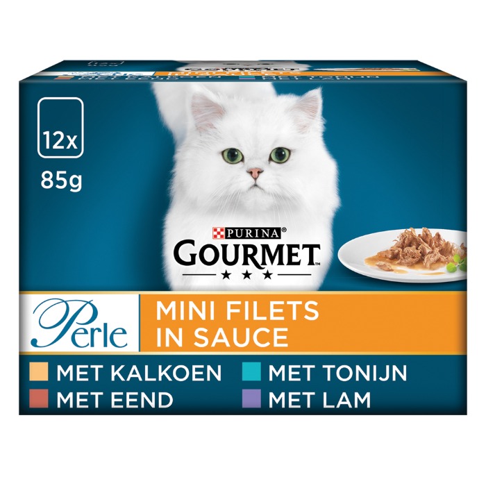 Gourmet Perle Mini Filets in saus kattenvoer kalkoen eend tonijn lam 12x85gr