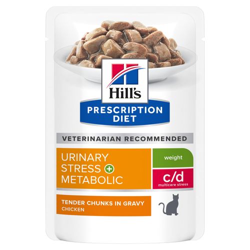 Hill&apos;s Prescription Diet C/D Multicare Stress + Metabolic kat natvoer Kip 12x85g maaltijdzakje multipack