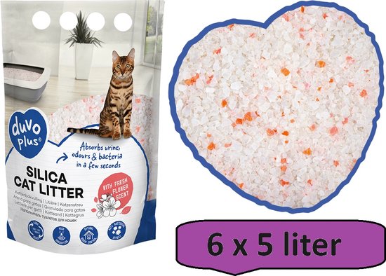 Premium silica kattenbakvulling bloemen Wit/roze 1-8mm - 6 x 5L