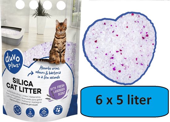 Premium silica kattenbakvulling lavendel 6 x 5L