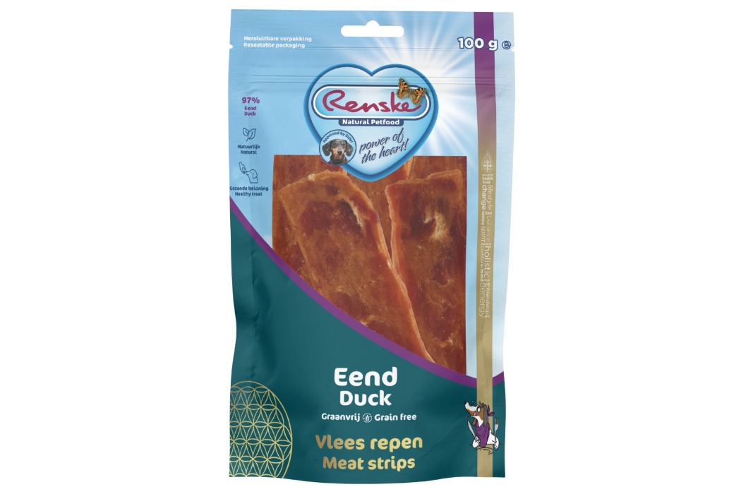 Renske Gezonde Beloning Hond Vleesrepen Eend 100gr