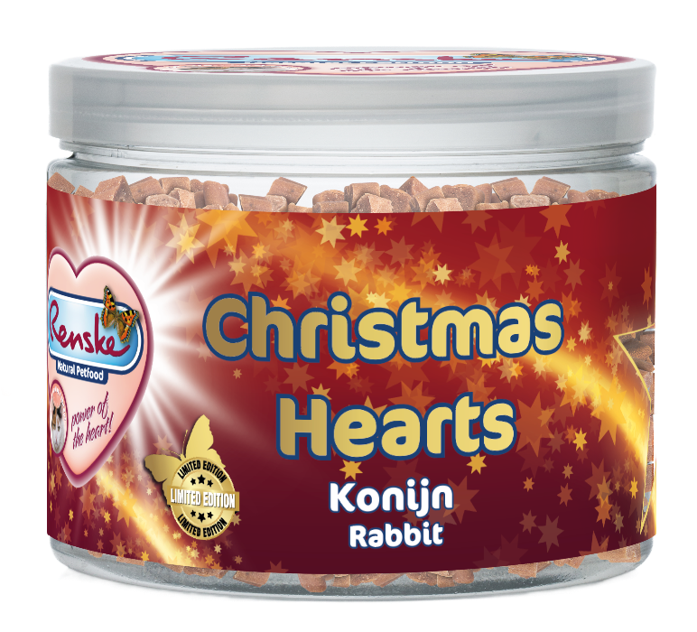 Renske Gezonde Beloning Kerst Hartjes Konijn kattensnacks 100 gram