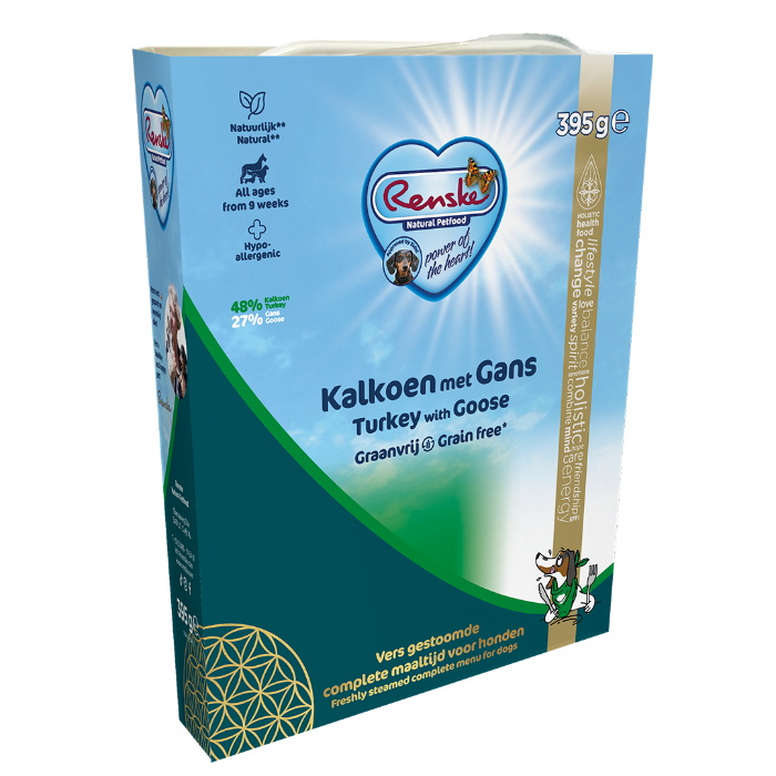 Renske Vers Gestoomd Kalkoen met Gans Graanvrij hondenvoer 395 gram