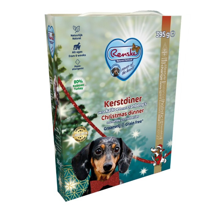 Renske Vers Gestoomd Kerstdiner Kalkoen met cranberry&apos;s - Special edition hond 395 gram