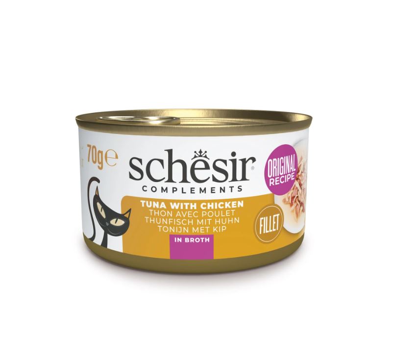 Schesir Tonijn met Kip in Bouillon natvoer kat 70 gram