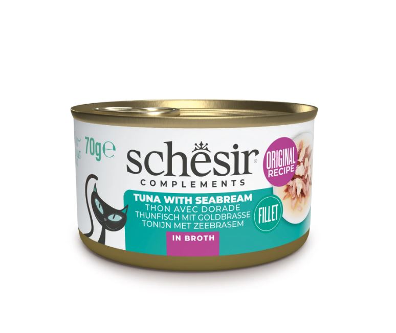 Schesir Tonijn met Zeebrasem in Bouillon natvoer kat 70 gram