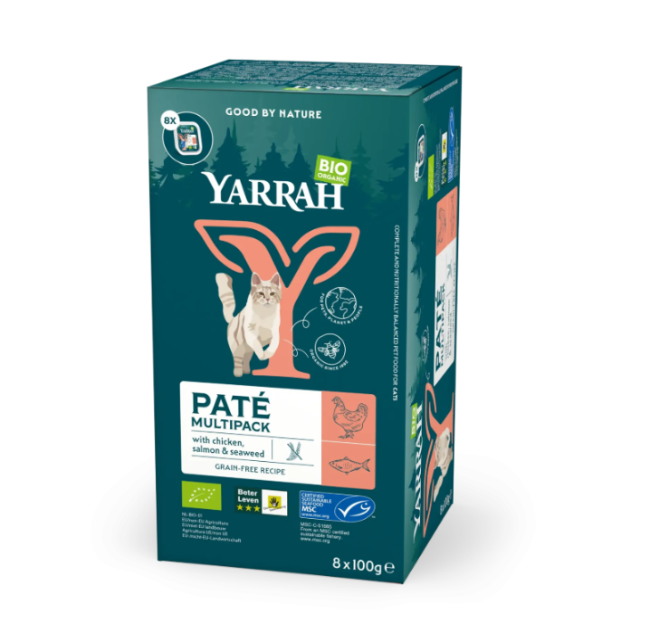 Yarrah Biologisch kattenvoer paté met zalm natvoer 16x100gr