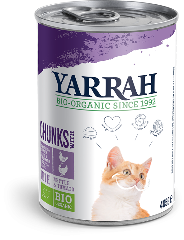 Yarrah natvoer kat blik chunks bio kip & kalkoen 405gr