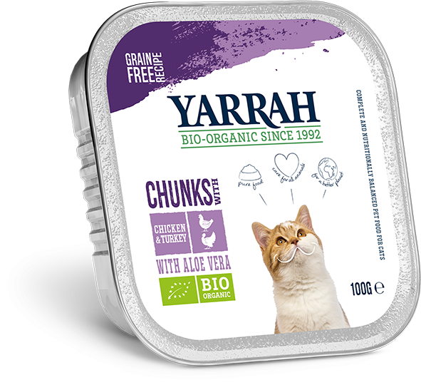 Yarrah natvoer kat kuipje Chunks graanvrij bio kip & kalkoen 16x100gr