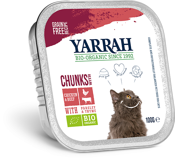 Yarrah natvoer kat kuipje Chunks graanvrij bio kip & rund 16x100gr