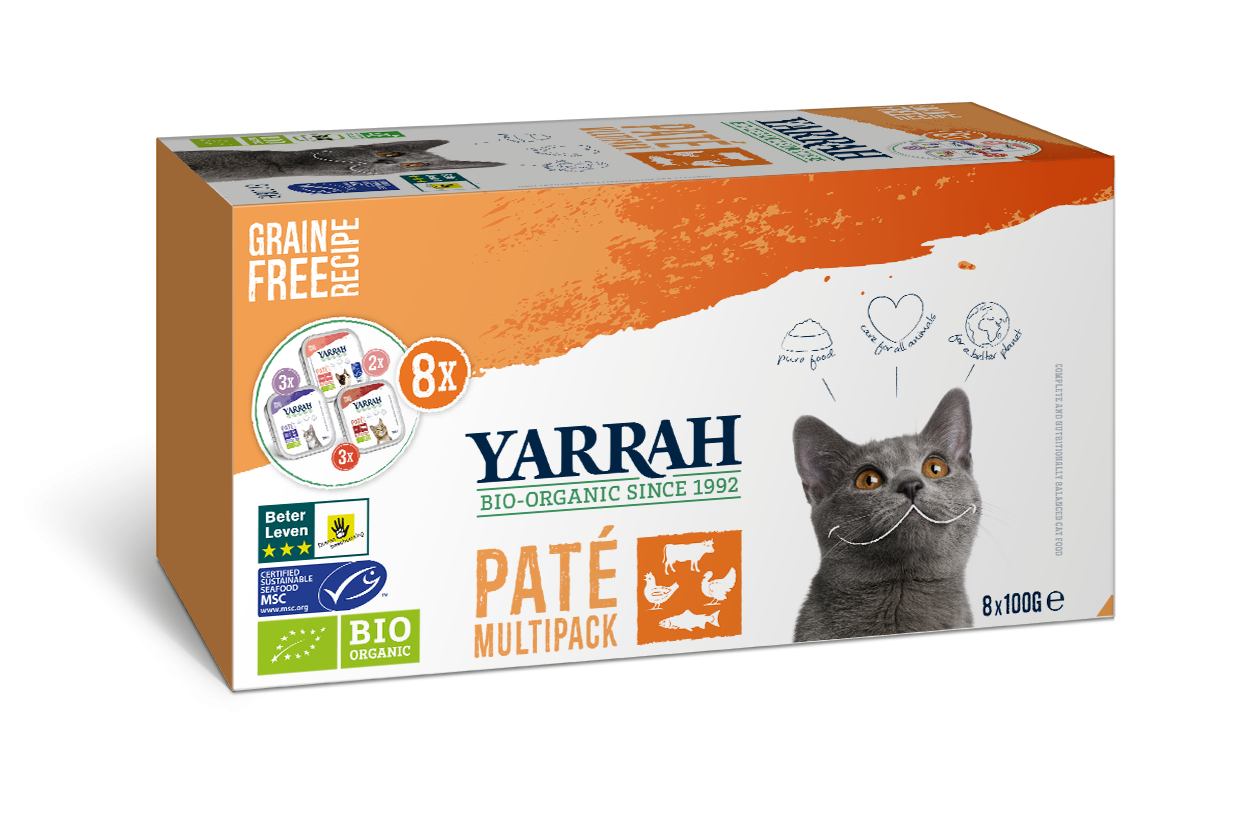 Yarrah natvoer kat kuipje pate graanvrij bio Multi-Pack 8x100gr