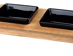 TRIXIE VOERSET KERAMIEK MET HOUTEN ONDERSTEL ZWART