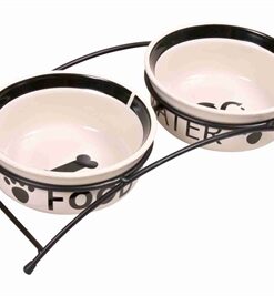 TRIXIE VOERBAK / DRINKBAK SET EAT ON YOUR FEET WIT / ZWART