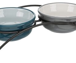 TRIXIE VOERBAK SET KERAMIEK  /  METAAL PETROL / GRIJS