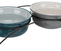 TRIXIE VOERBAK-SET KERAMIEK  /  METAAL PETROL / GRIJS