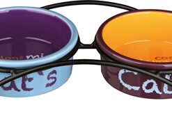 TRIXIE VOERBAK / WATERBAK KERAMIEK METAAL LICHTBLAUW / ORANJE / PAARS