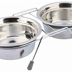 TRIXIE VOER / WATERBAK-SET KLAPPERBESCHERMING RVS / METAAL GRIJS