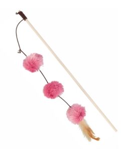 TRIXIE SPEELHENGEL POMPOMBALLEN HOUT / PLUCHE MET VALERIAAN ROZE