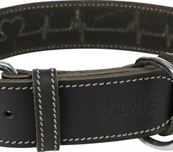 TRIXIE HALSBAND HOND RUSTIC VETLEER HEARTBEAT ZWART