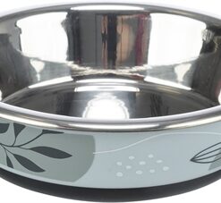 TRIXIE VOERBAK WATERBAK PLAT RVS / KUNSTSTOF / RUBBER BLAUW / GRIJS