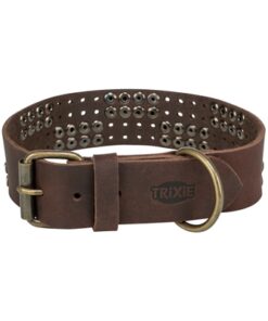 TRIXIE HALSBAND HOND RIVET RUSTIC VETLEER DONKERBRUIN